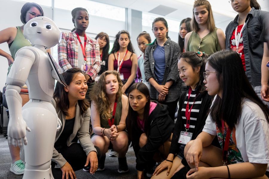 Dr. Angelica Lim with humanoid robot, "Pepper"